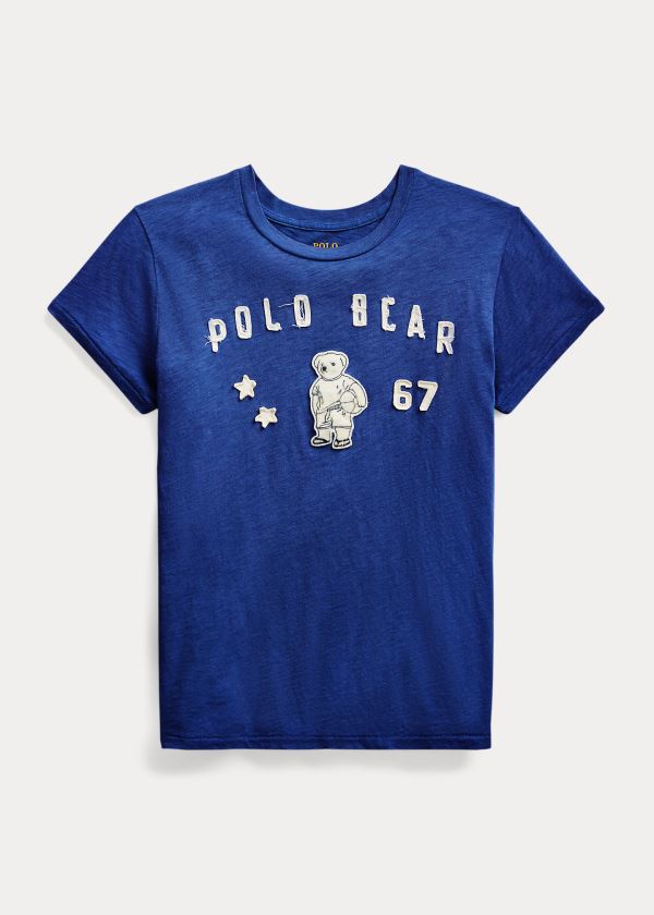 Playeras Polo Ralph Lauren Mujer Azul Rey Azul Marino - Polo Bear Patch Jersey - QHGUW7654